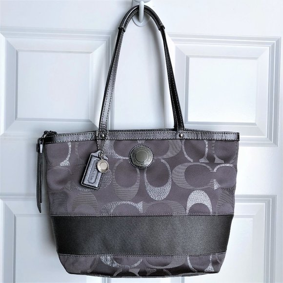 "SOLD" -COACH Silver Signature Metallic Tote Purse - Picture 1 of 12
